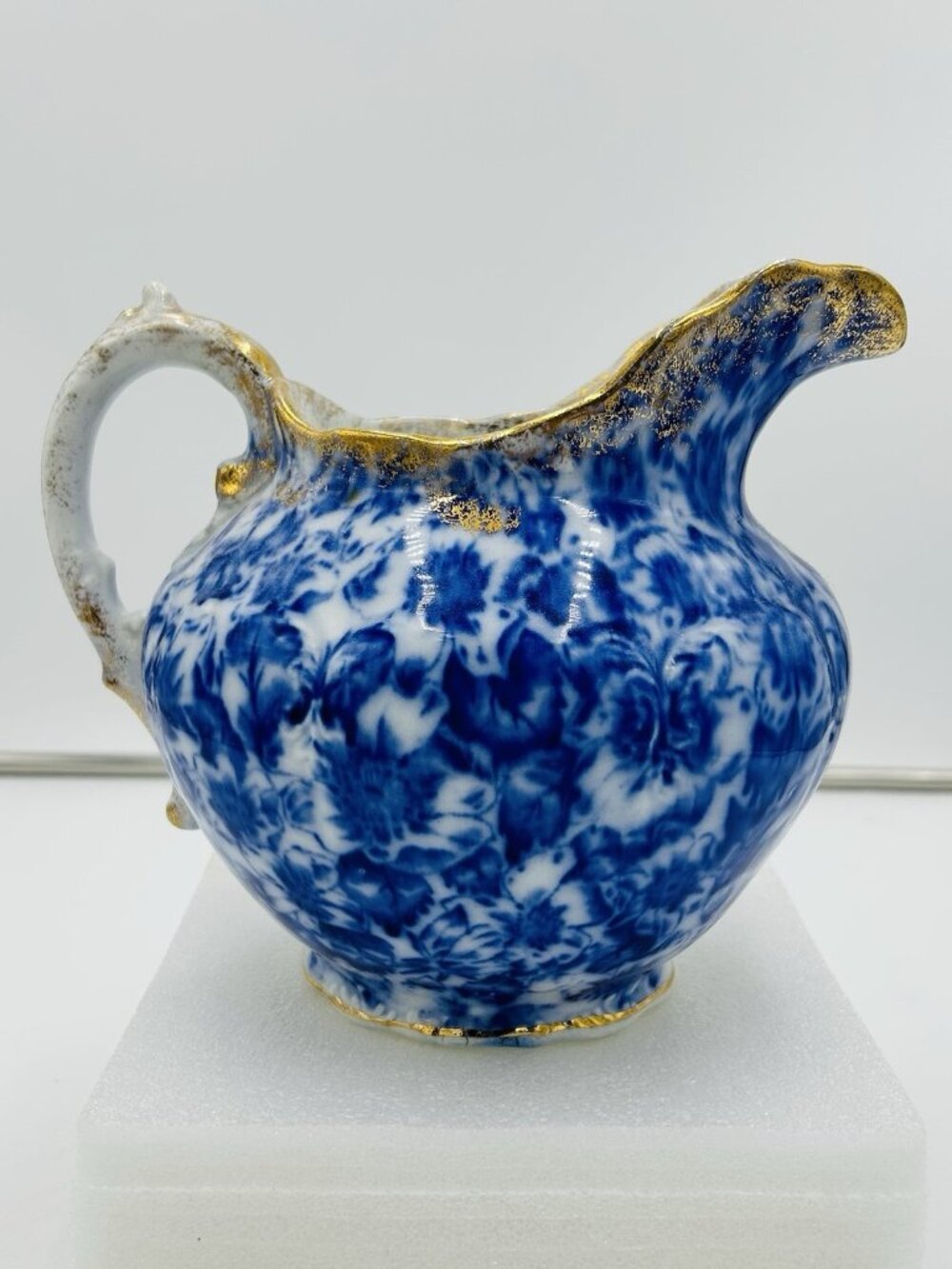 Warwick China Blue Flow Floral Pitcher Gold Gilding
